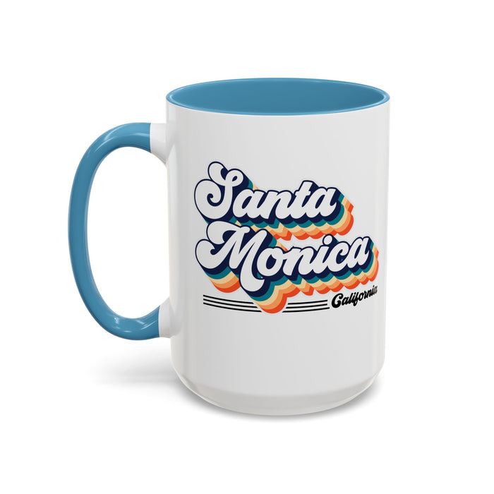 Coffee Mug, Santa Monica Retro 80s Vibe Big Text, Tea Cup, Hot Chocolate Mug, Unique Gift for Beach Lovers, Birthday Gift for Coffee