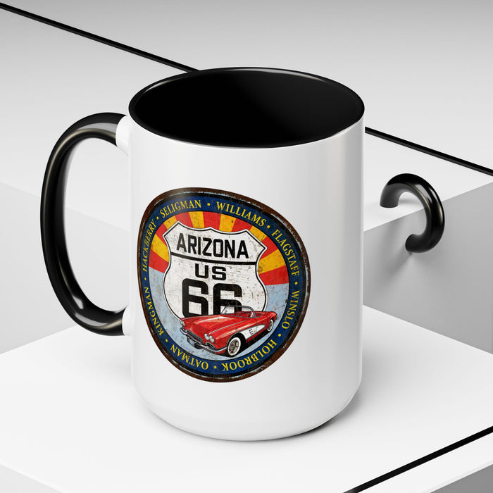 Retro Arizona Route 66 Sign Coffee Mug - Vintage Round Style Mug (11, 15oz)