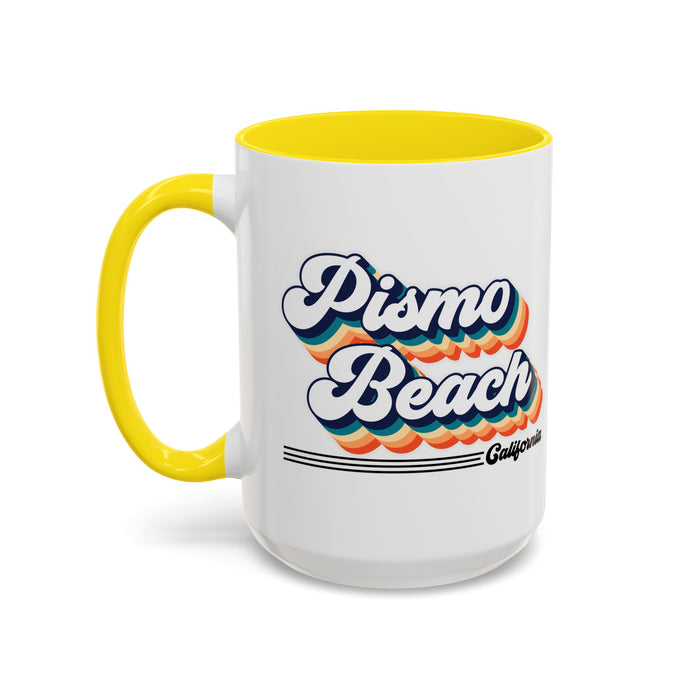 Coffee Mug, Pismo Beach Retro 80s Vibe Big Text, Tea Cup, Hot Chocolate Mug, Unique Gift for Beach Lovers, Birthday Gift for Coffee