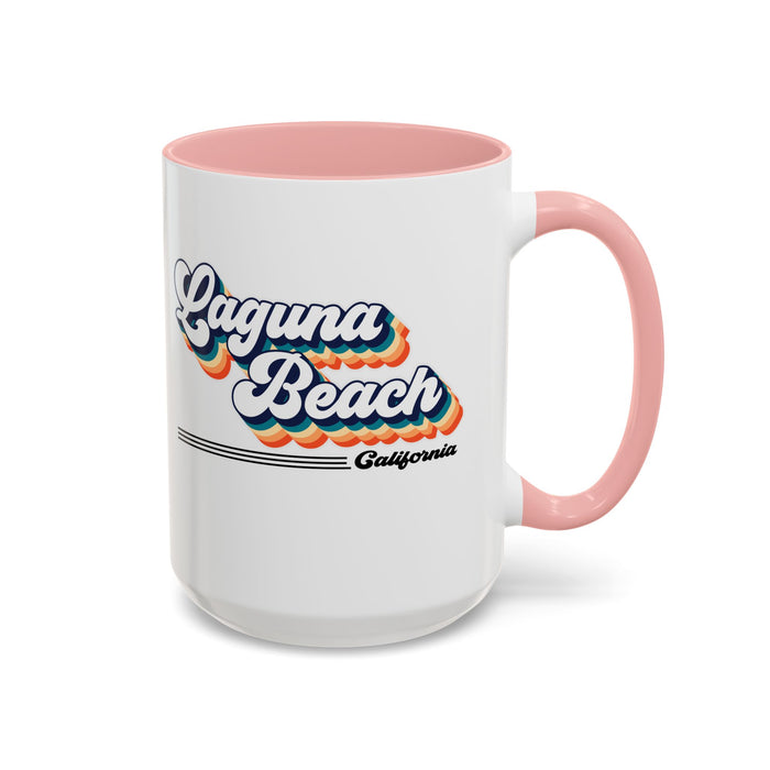 Coffee Mug, Laguna Beach Retro 80s Vibe Big Text, Tea Cup, Hot Chocolate Mug, Unique Gift for Beach Lovers, Birthday Gift for Coffee