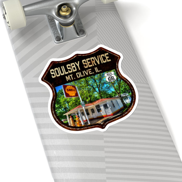 Sticker Soulsby Service Station Route 66 Illinois Shield Kiss-Cut Stickers
