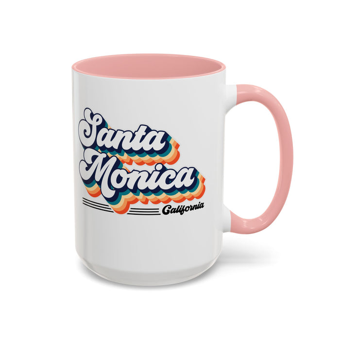 Coffee Mug, Santa Monica Retro 80s Vibe Big Text, Tea Cup, Hot Chocolate Mug, Unique Gift for Beach Lovers, Birthday Gift for Coffee