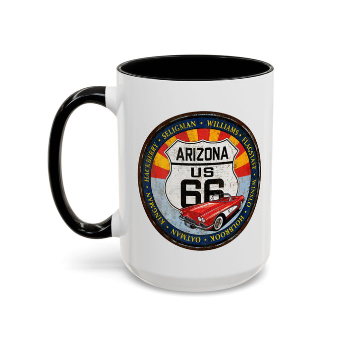 Retro Arizona Route 66 Sign Coffee Mug - Vintage Round Style Mug (11, 15oz)