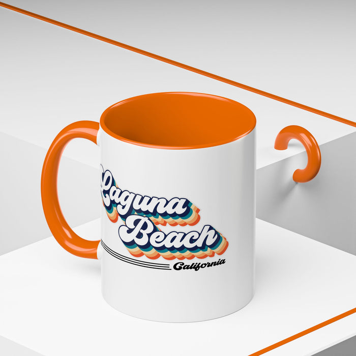 Coffee Mug, Laguna Beach Retro 80s Vibe Big Text, Tea Cup, Hot Chocolate Mug, Unique Gift for Beach Lovers, Birthday Gift for Coffee