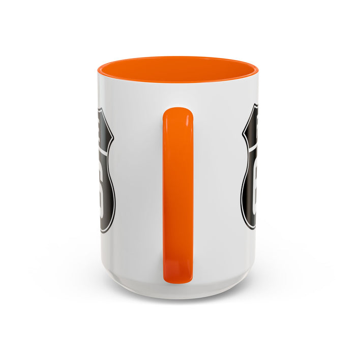 Coffee Mug Black and White Route 66 Highway Shield Design