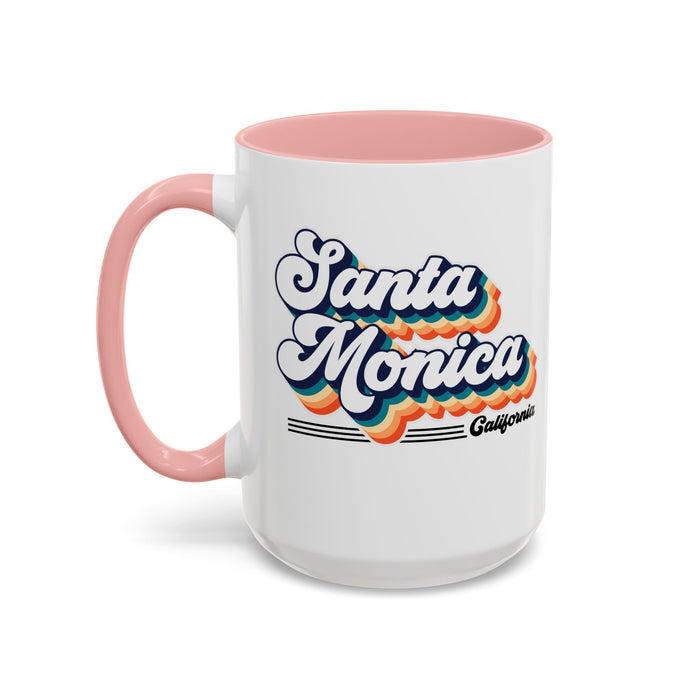 Coffee Mug, Santa Monica Retro 80s Vibe Big Text, Tea Cup, Hot Chocolate Mug, Unique Gift for Beach Lovers, Birthday Gift for Coffee