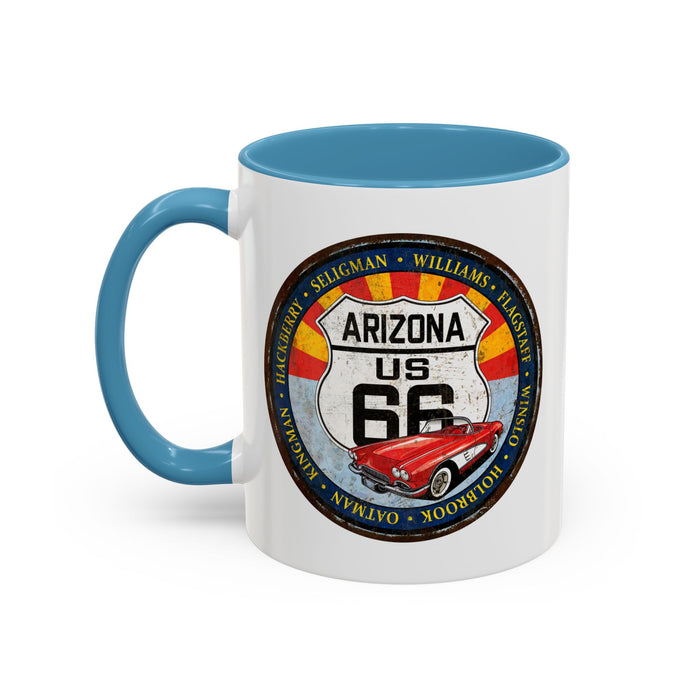 Retro Arizona Route 66 Sign Coffee Mug - Vintage Round Style Mug (11, 15oz)