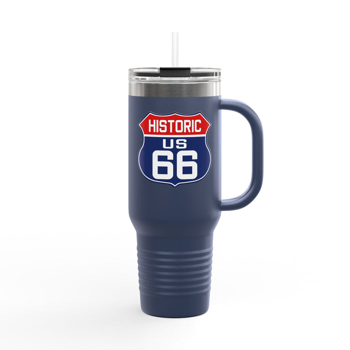 Route 66 Shield Insulated Travel Mug - Patriotic Red White Blue Decor Insulated Travel Mug, 40oz
