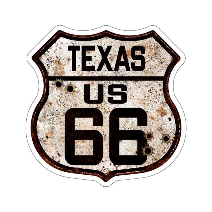 Sticker Vintage Texas Route 66 Shield with Bullet Holes Kiss-Cut Stickers