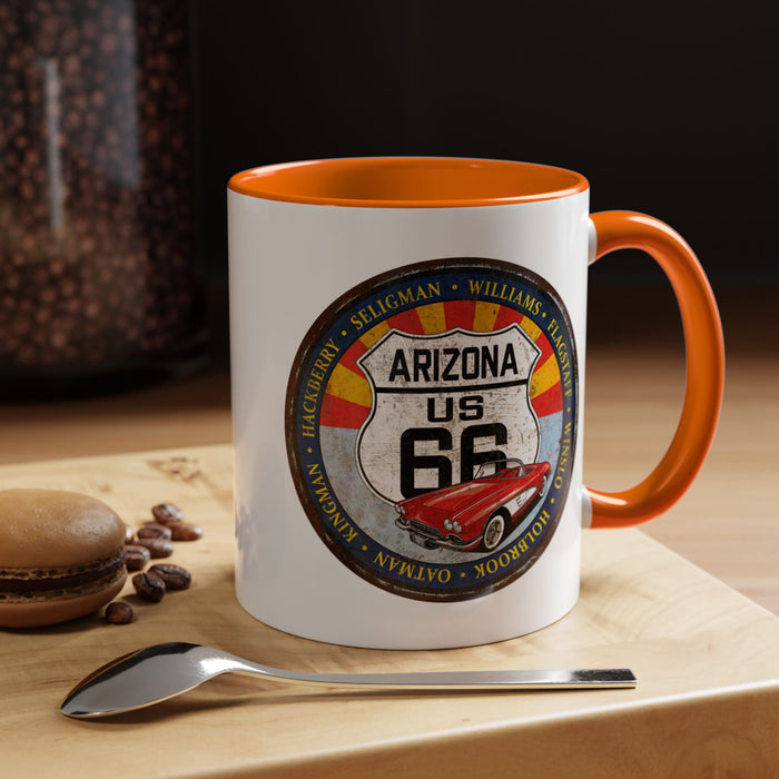 Retro Arizona Route 66 Sign Coffee Mug - Vintage Round Style Mug (11, 15oz)