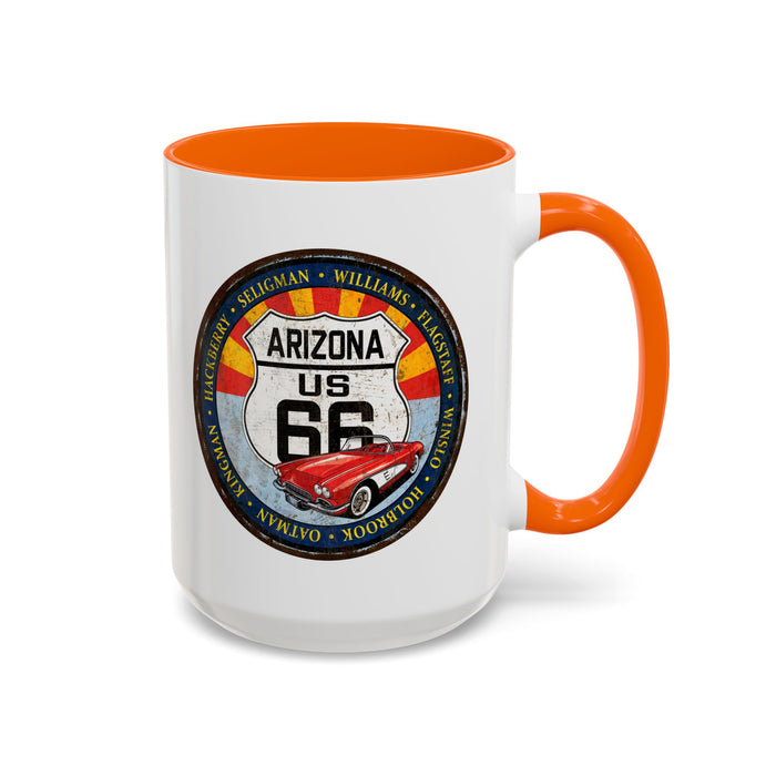Retro Arizona Route 66 Sign Coffee Mug - Vintage Round Style Mug (11, 15oz)