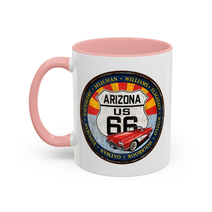 Retro Arizona Route 66 Sign Coffee Mug - Vintage Round Style Mug (11, 15oz)