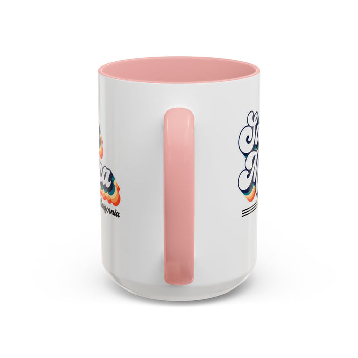 Coffee Mug, Santa Monica Retro 80s Vibe Big Text, Tea Cup, Hot Chocolate Mug, Unique Gift for Beach Lovers, Birthday Gift for Coffee