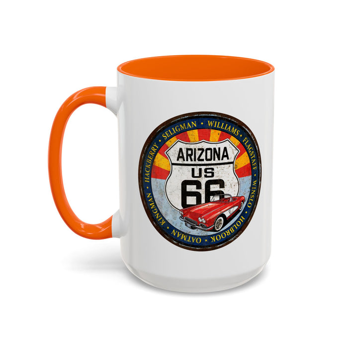 Retro Arizona Route 66 Sign Coffee Mug - Vintage Round Style Mug (11, 15oz)