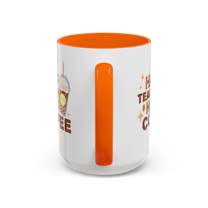 Funny Teacher Mug - Half Teacher Half Coffee Ceramic Cup Accent Coffee Mug (11, 15oz)