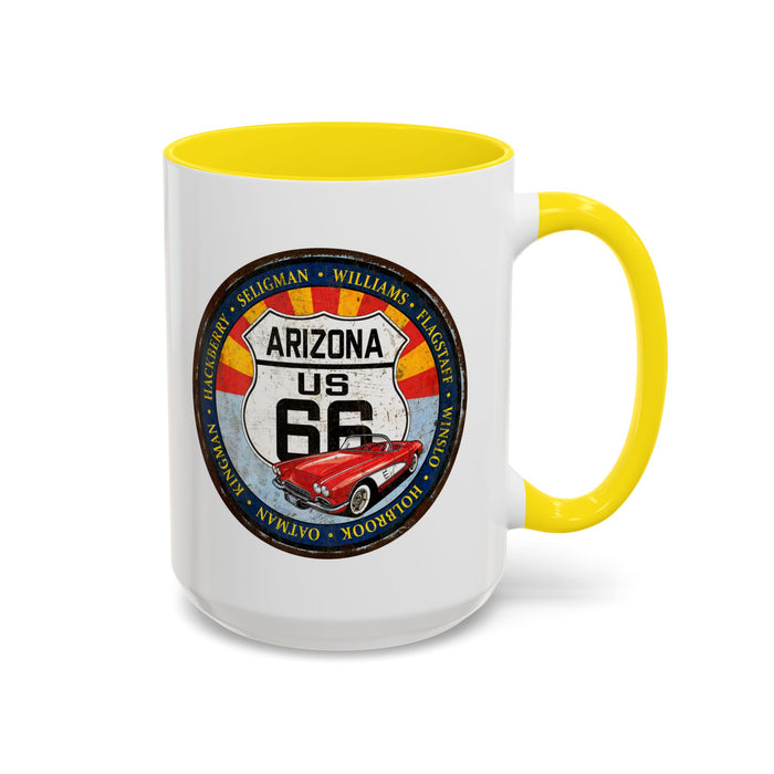 Retro Arizona Route 66 Sign Coffee Mug - Vintage Round Style Mug (11, 15oz)