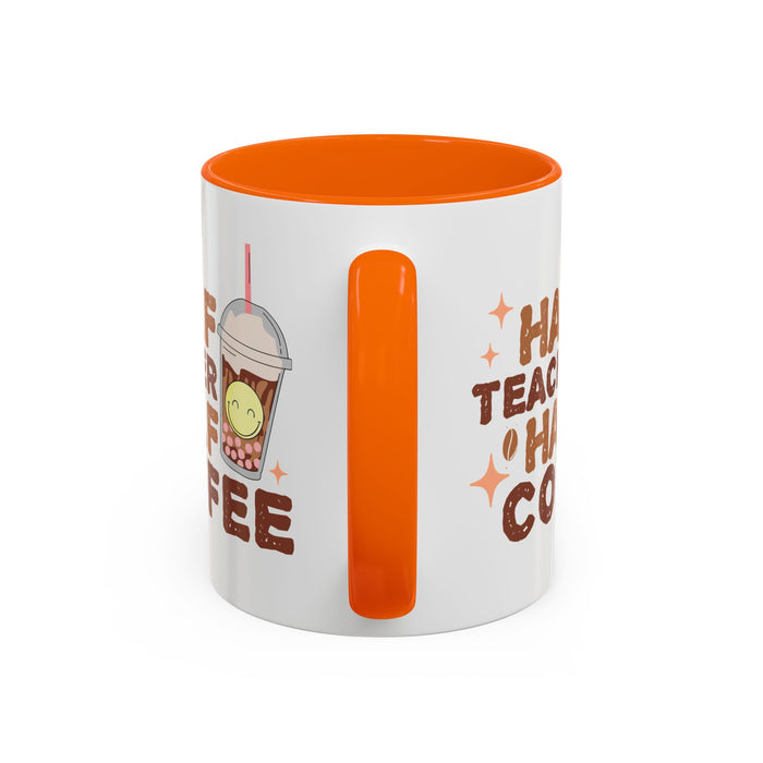 Funny Teacher Mug - Half Teacher Half Coffee Ceramic Cup Accent Coffee Mug (11, 15oz)
