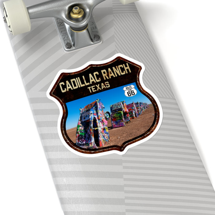 Sticker Cadillac Ranch Route 66 Amarillo Texas Shield Kiss-Cut Stickers