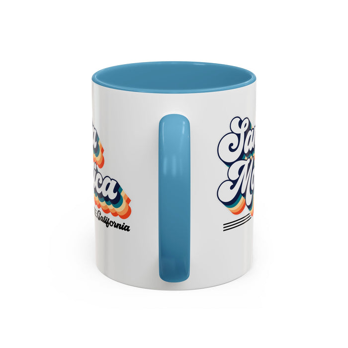 Coffee Mug, Santa Monica Retro 80s Vibe Big Text, Tea Cup, Hot Chocolate Mug, Unique Gift for Beach Lovers, Birthday Gift for Coffee
