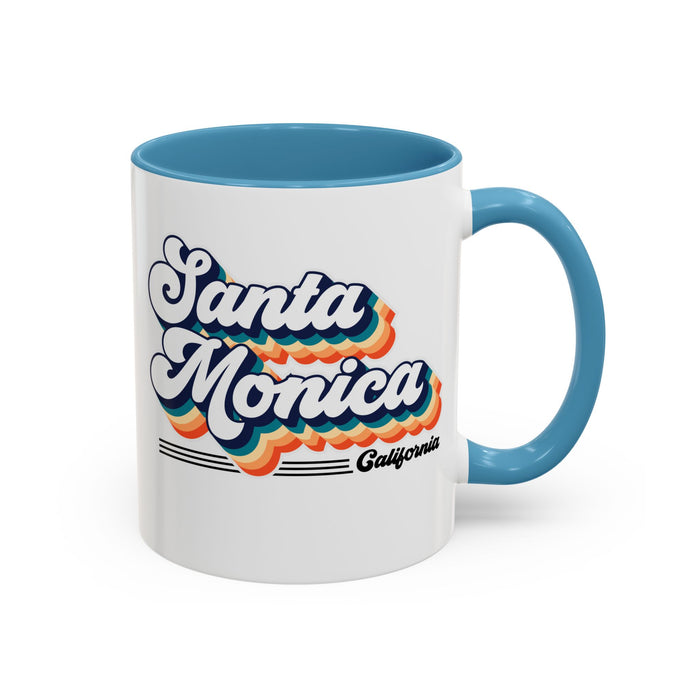 Coffee Mug, Santa Monica Retro 80s Vibe Big Text, Tea Cup, Hot Chocolate Mug, Unique Gift for Beach Lovers, Birthday Gift for Coffee