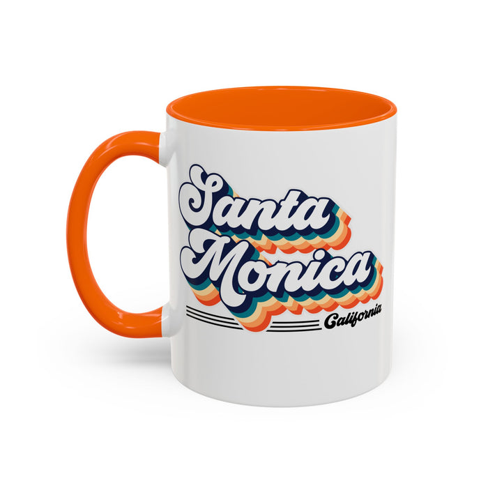 Coffee Mug, Santa Monica Retro 80s Vibe Big Text, Tea Cup, Hot Chocolate Mug, Unique Gift for Beach Lovers, Birthday Gift for Coffee