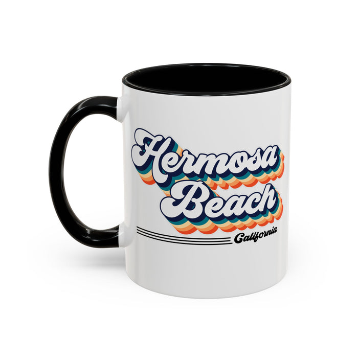 Coffee Mug, Hermosa Beach Retro 80s Vibe Big Text, Tea Cup, Hot Chocolate Mug, Unique Gift for Beach Lovers, Birthday Gift for Coffee