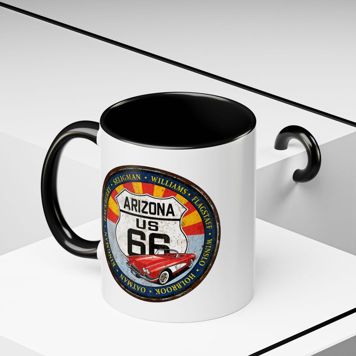 Retro Arizona Route 66 Sign Coffee Mug - Vintage Round Style Mug (11, 15oz)