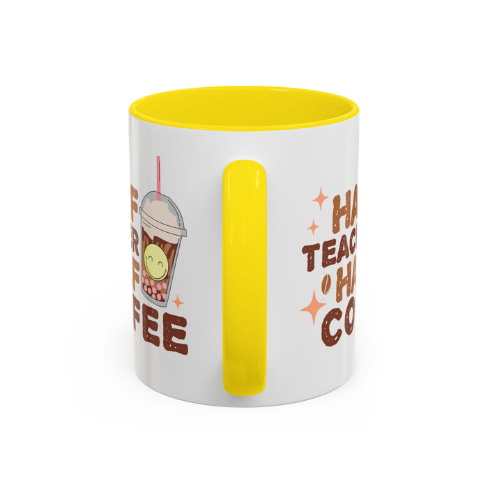 Funny Teacher Mug - Half Teacher Half Coffee Ceramic Cup Accent Coffee Mug (11, 15oz)