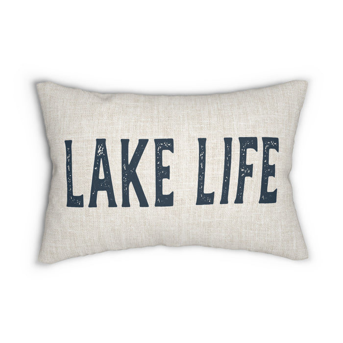 White Burlap Lake Life Rustic Cabin Lake House Lumbar Pillow Spun Polyester Lumbar Pillow