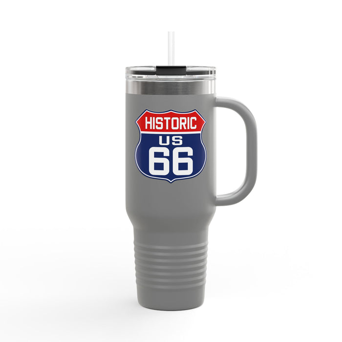 Route 66 Shield Insulated Travel Mug - Patriotic Red White Blue Decor Insulated Travel Mug, 40oz