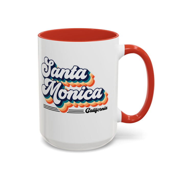 Coffee Mug, Santa Monica Retro 80s Vibe Big Text, Tea Cup, Hot Chocolate Mug, Unique Gift for Beach Lovers, Birthday Gift for Coffee