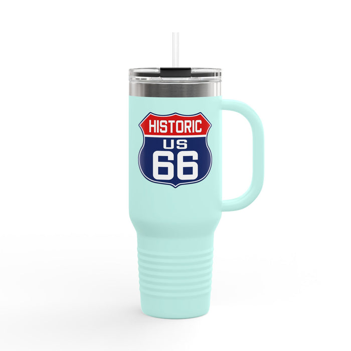 Route 66 Shield Insulated Travel Mug - Patriotic Red White Blue Decor Insulated Travel Mug, 40oz