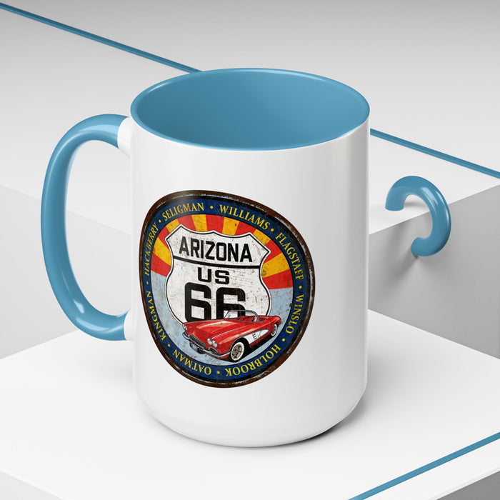 Retro Arizona Route 66 Sign Coffee Mug - Vintage Round Style Mug (11, 15oz)