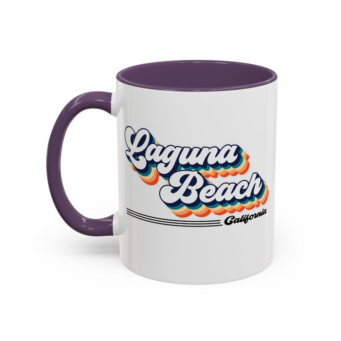 Coffee Mug, Laguna Beach Retro 80s Vibe Big Text, Tea Cup, Hot Chocolate Mug, Unique Gift for Beach Lovers, Birthday Gift for Coffee