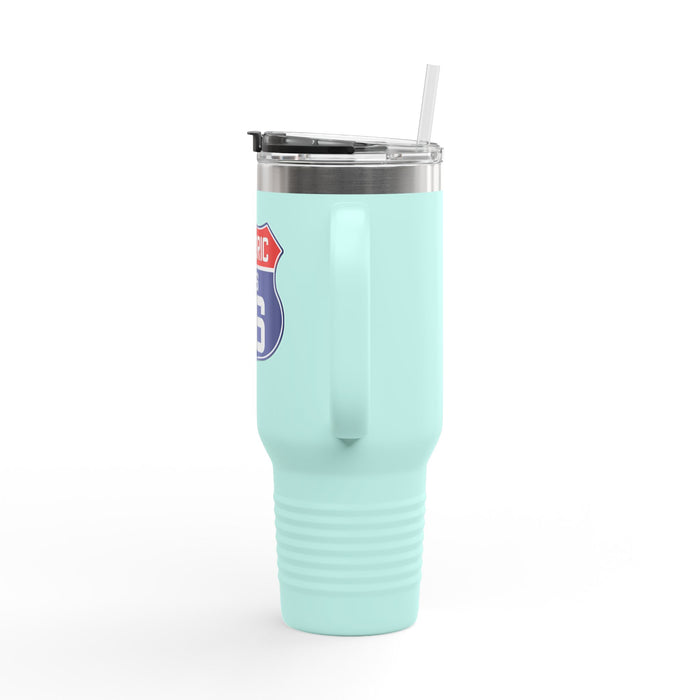 Route 66 Shield Insulated Travel Mug - Patriotic Red White Blue Decor Insulated Travel Mug, 40oz