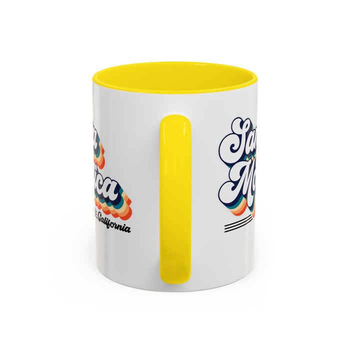 Coffee Mug, Santa Monica Retro 80s Vibe Big Text, Tea Cup, Hot Chocolate Mug, Unique Gift for Beach Lovers, Birthday Gift for Coffee