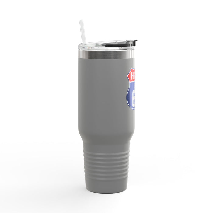 Route 66 Shield Insulated Travel Mug - Patriotic Red White Blue Decor Insulated Travel Mug, 40oz