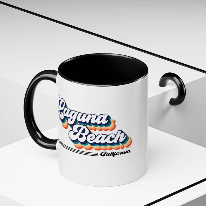 Coffee Mug, Laguna Beach Retro 80s Vibe Big Text, Tea Cup, Hot Chocolate Mug, Unique Gift for Beach Lovers, Birthday Gift for Coffee