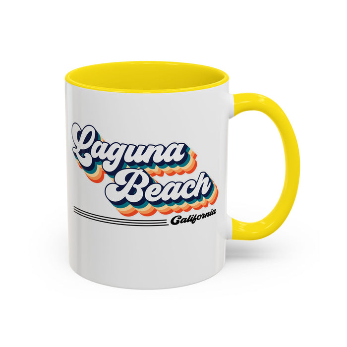 Coffee Mug, Laguna Beach Retro 80s Vibe Big Text, Tea Cup, Hot Chocolate Mug, Unique Gift for Beach Lovers, Birthday Gift for Coffee