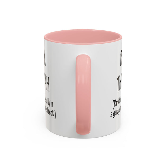 Accent Coffee Mug, Boston Pahk the Cah Funny Gift, Massachusetts Souvenir Cup, Tea Drinker Present, Office Desk Decor, Unique White Ceramic