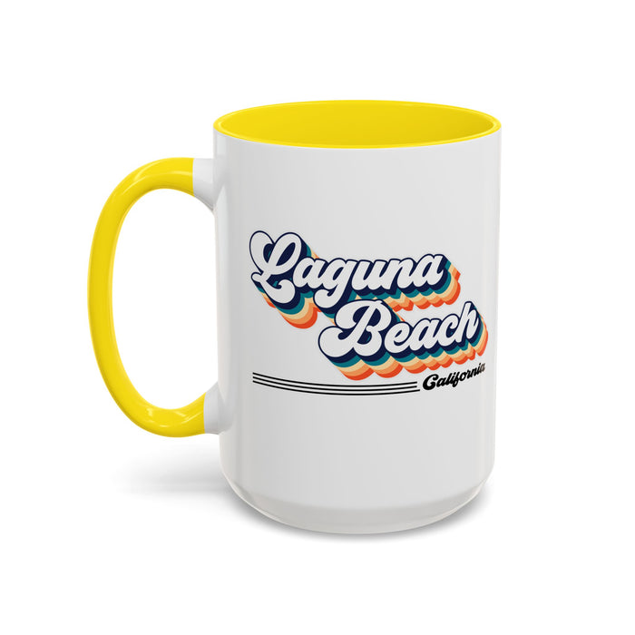 Coffee Mug, Laguna Beach Retro 80s Vibe Big Text, Tea Cup, Hot Chocolate Mug, Unique Gift for Beach Lovers, Birthday Gift for Coffee