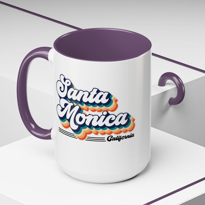 Coffee Mug, Santa Monica Retro 80s Vibe Big Text, Tea Cup, Hot Chocolate Mug, Unique Gift for Beach Lovers, Birthday Gift for Coffee