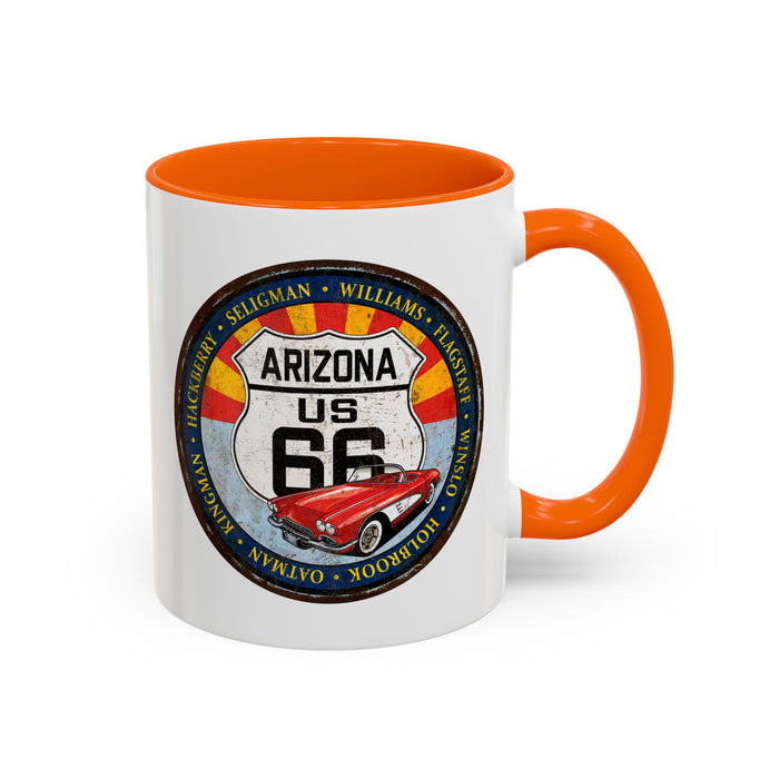 Retro Arizona Route 66 Sign Coffee Mug - Vintage Round Style Mug (11, 15oz)