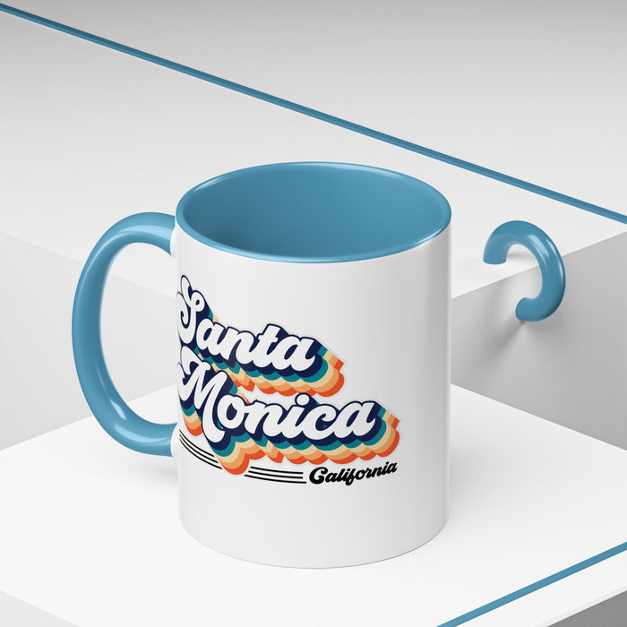 Coffee Mug, Santa Monica Retro 80s Vibe Big Text, Tea Cup, Hot Chocolate Mug, Unique Gift for Beach Lovers, Birthday Gift for Coffee