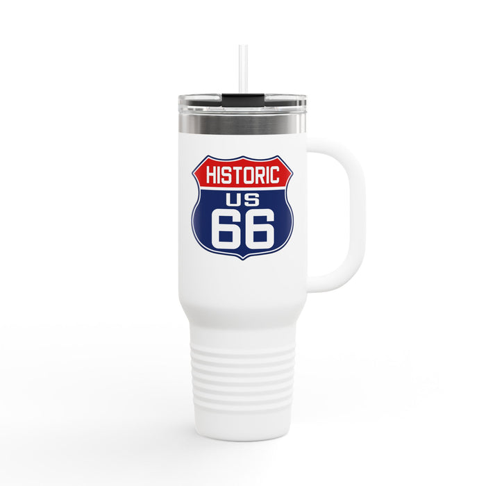 Route 66 Shield Insulated Travel Mug - Patriotic Red White Blue Decor Insulated Travel Mug, 40oz