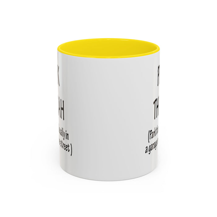 Accent Coffee Mug, Boston Pahk the Cah Funny Gift, Massachusetts Souvenir Cup, Tea Drinker Present, Office Desk Decor, Unique White Ceramic