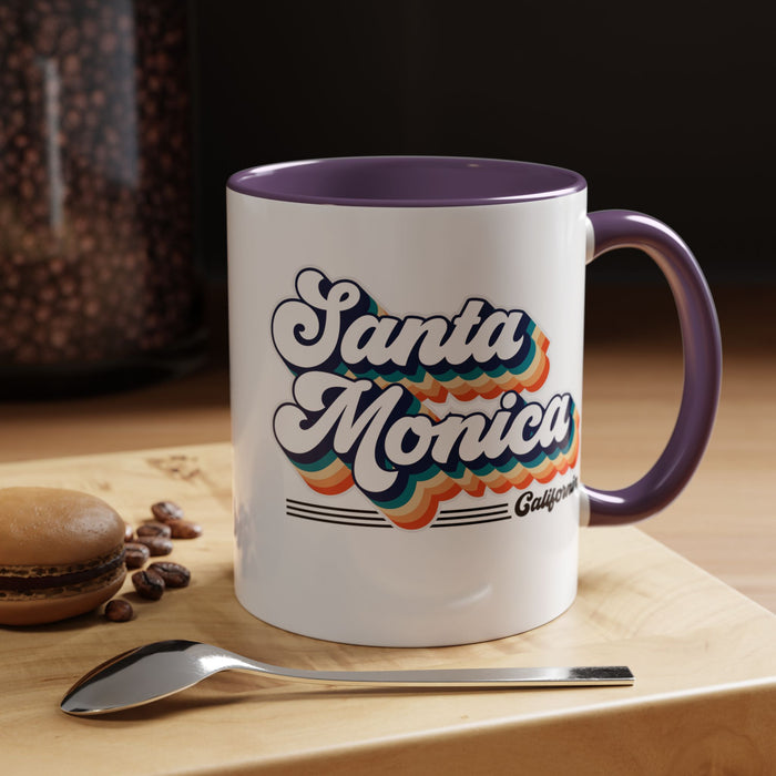 Coffee Mug, Santa Monica Retro 80s Vibe Big Text, Tea Cup, Hot Chocolate Mug, Unique Gift for Beach Lovers, Birthday Gift for Coffee