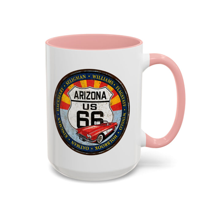 Retro Arizona Route 66 Sign Coffee Mug - Vintage Round Style Mug (11, 15oz)