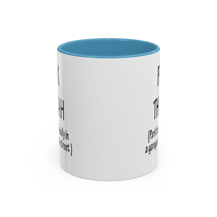 Accent Coffee Mug, Boston Pahk the Cah Funny Gift, Massachusetts Souvenir Cup, Tea Drinker Present, Office Desk Decor, Unique White Ceramic