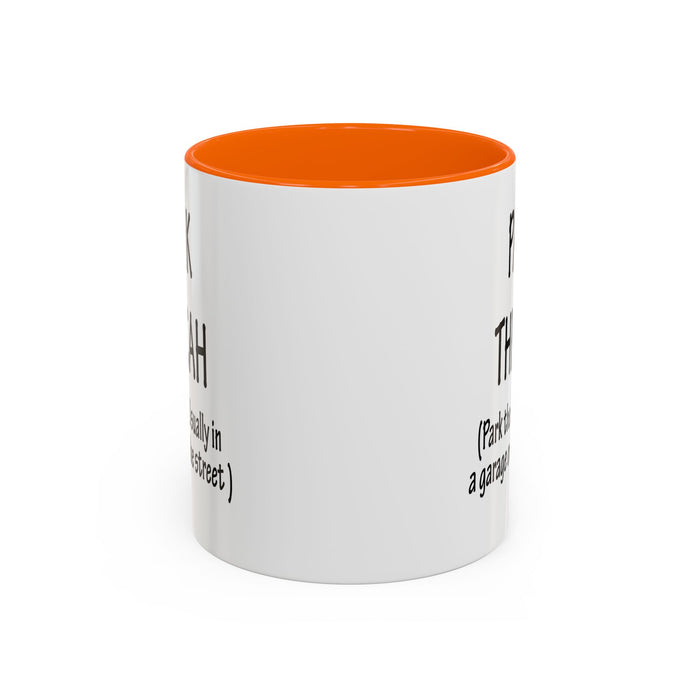Accent Coffee Mug, Boston Pahk the Cah Funny Gift, Massachusetts Souvenir Cup, Tea Drinker Present, Office Desk Decor, Unique White Ceramic